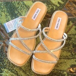 Brand New Steve Madden Glass Beaded Bling Multi Strap Slides  Slip On Sandals